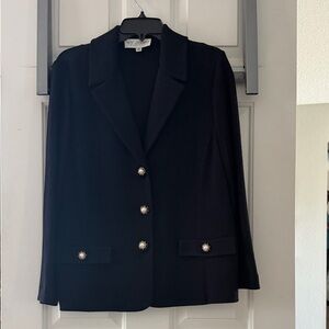 St. John Collection Elegant Black Blazer with Pearl Buttons